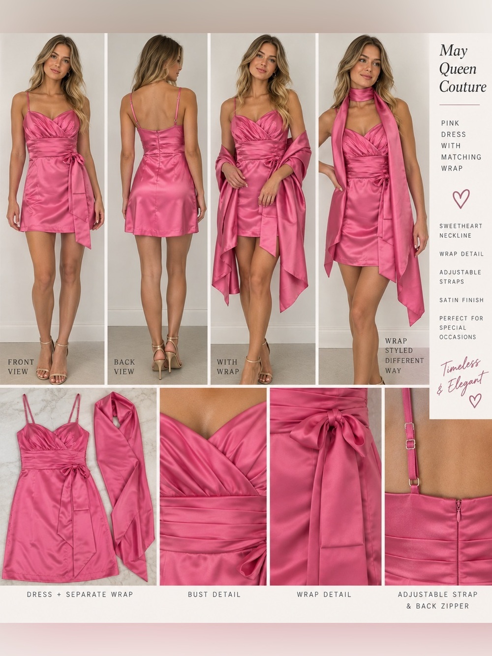 Vintage May Queen‎ Couture Pink Dress With Wrap